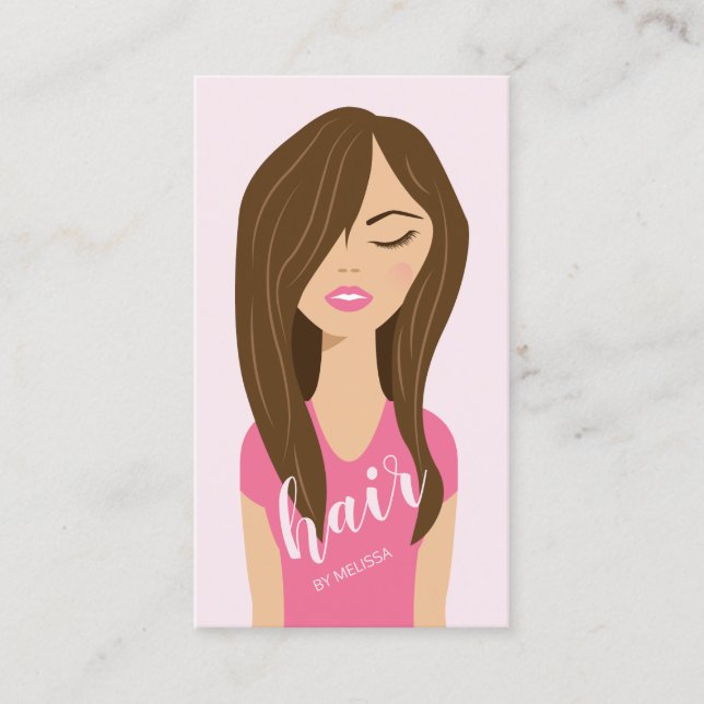 Brown Hair Woman In Pink Hair Stylist Hairdresser Business Card (Front)