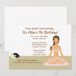 Brown Hair Yoga Girl Birthday Party 5x7 Invitation