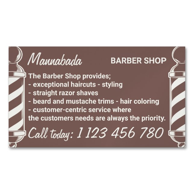 Brown hairdresser barber haircare for men 	Magnetic business card (Front)