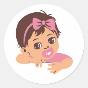 Brown Haired Baby Girl Sticker with Pacifier