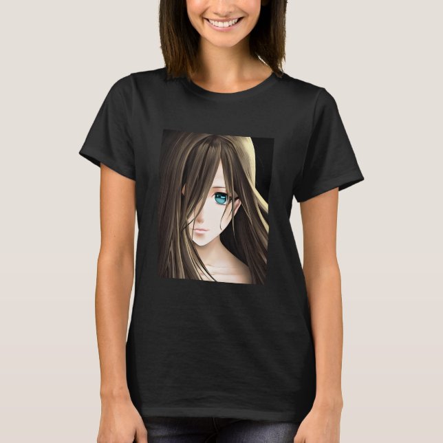 Brown Haired Blue Eyed Anime Girl T-Shirt (Front)