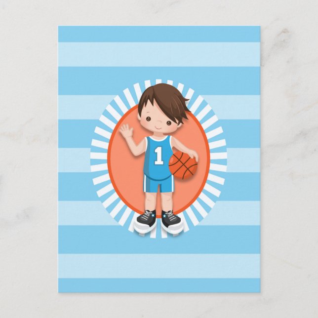 Brown Haired Boy Basketball Player Postcard (Front)