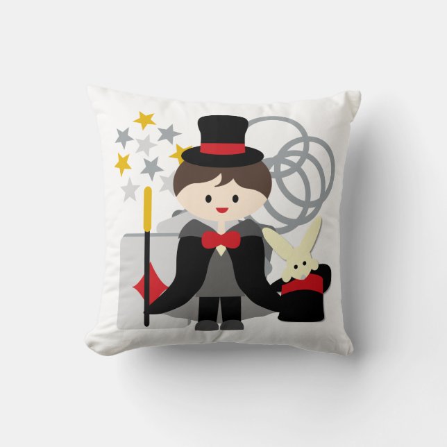 Brown Haired Boy Magician Pillow (Front)