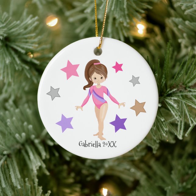Brown Haired Gymnast Girl Gymnastics Christmas Ceramic Tree Decoration (Tree)