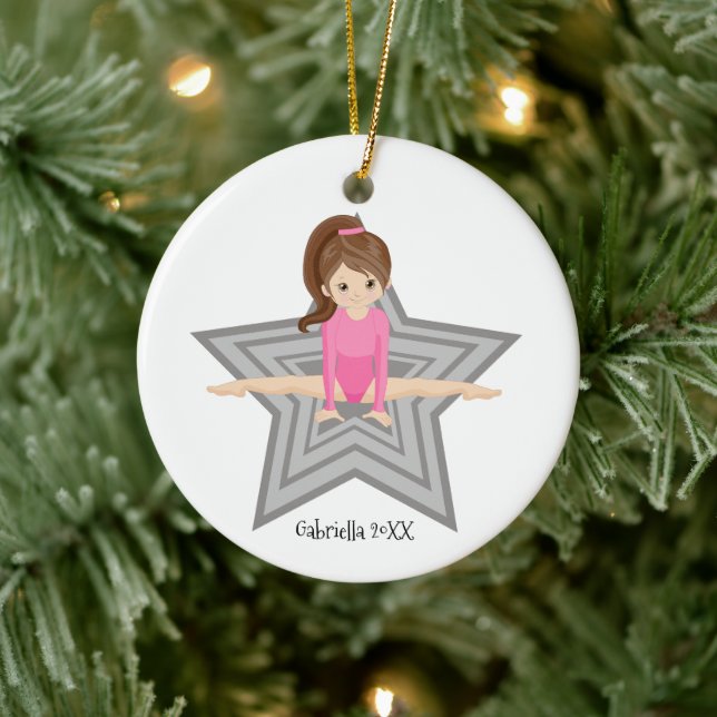 Brown Haired Gymnast Girl Gymnastics Christmas Ceramic Tree Decoration (Tree)