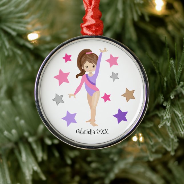 Brown Haired Gymnast Girl Gymnastics Christmas Metal Tree Decoration (Tree)