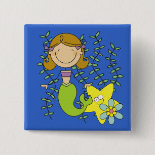 Brown Haired Mermaid 15 Cm Square Badge