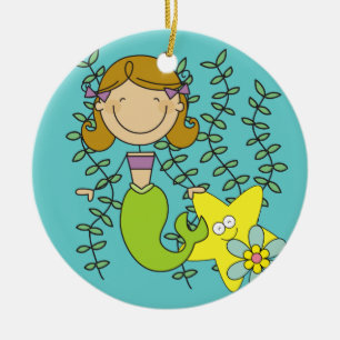 Brown Haired Mermaid Ceramic Tree Decoration