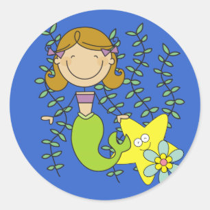 Brown Haired Mermaid Classic Round Sticker