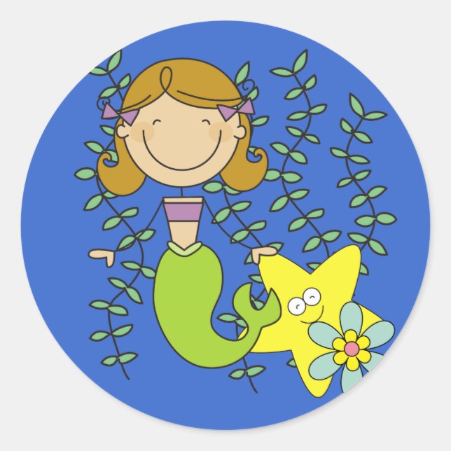 Brown Haired Mermaid Classic Round Sticker (Front)
