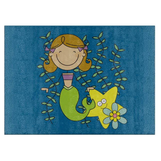 Brown Haired Mermaid Cutting Board (Front)