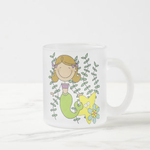 Brown Haired Mermaid Frosted Glass Coffee Mug