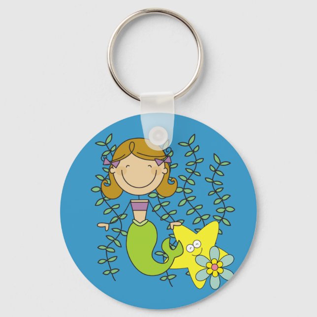 Brown Haired Mermaid Key Ring (Front)