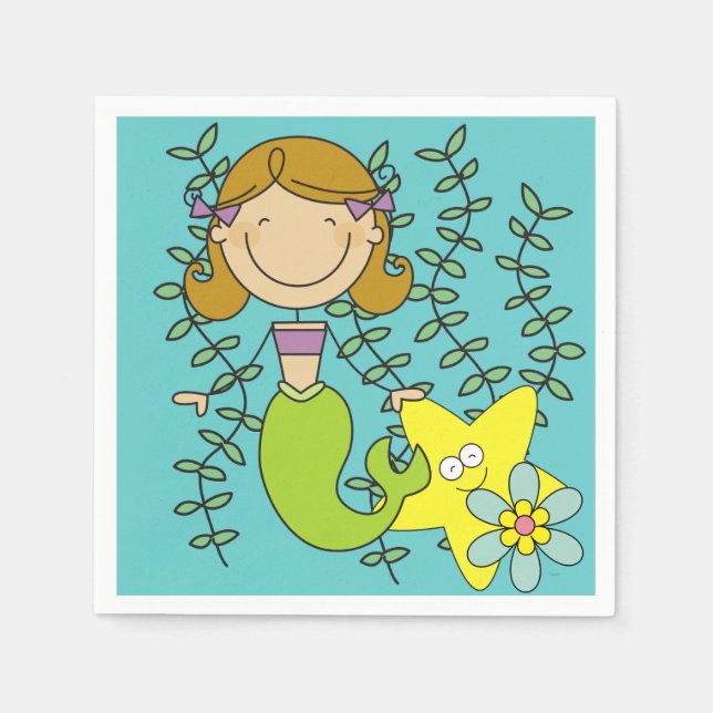 Brown Haired Mermaid Napkin (Front)