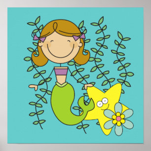 Brown Haired Mermaid Poster