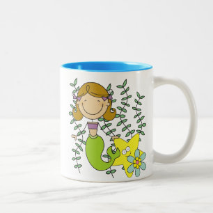 Brown Haired Mermaid Two-Tone Coffee Mug