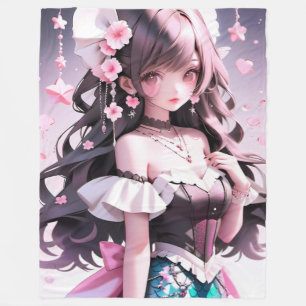 Brown Haired Mermaid With Pink Flowers in Her Hair Fleece Blanket
