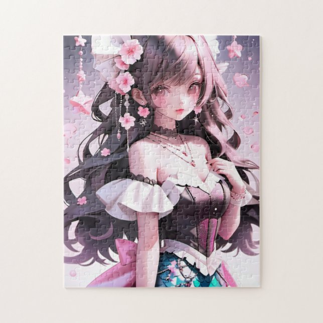 Brown Haired Mermaid With Pink Flowers in Her Hair Jigsaw Puzzle (Vertical)