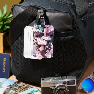 Brown Haired Mermaid With Pink Flowers in Her Hair Luggage Tag