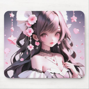 Brown Haired Mermaid With Pink Flowers in Her Hair Mouse Mat