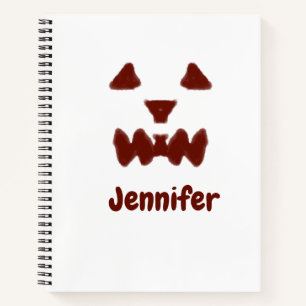 Brown Halloween scary face fall add name modern re Notebook