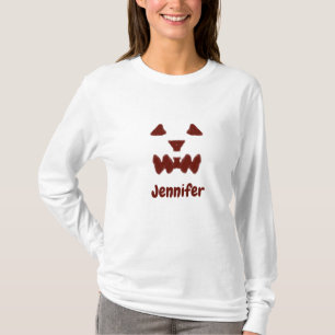 Brown Halloween scary face fall add name modern re T-Shirt