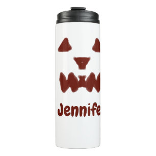 Brown Halloween scary face fall add name modern re Thermal Tumbler