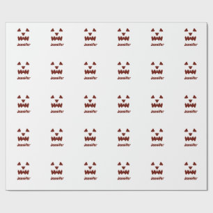Brown Halloween scary face fall add name modern re Wrapping Paper