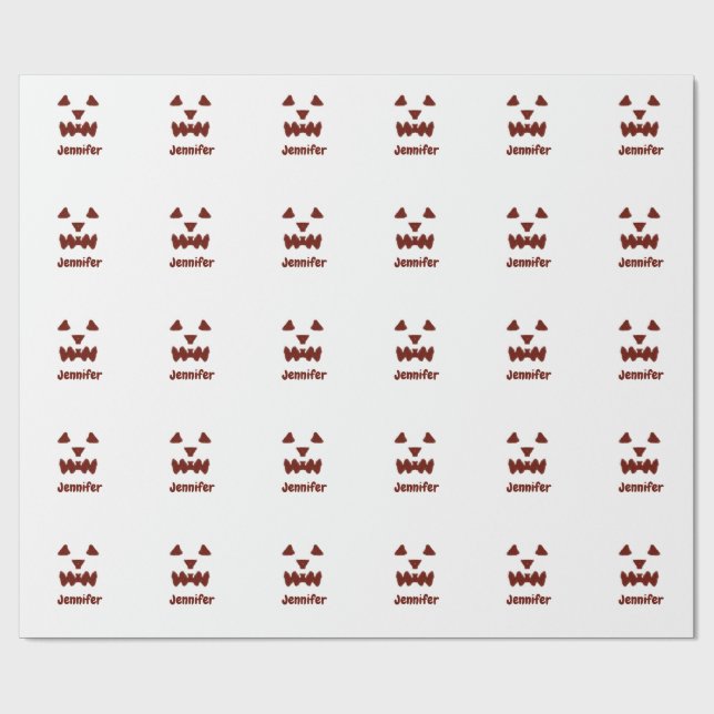 Brown Halloween scary face fall add name modern re Wrapping Paper (Flat)