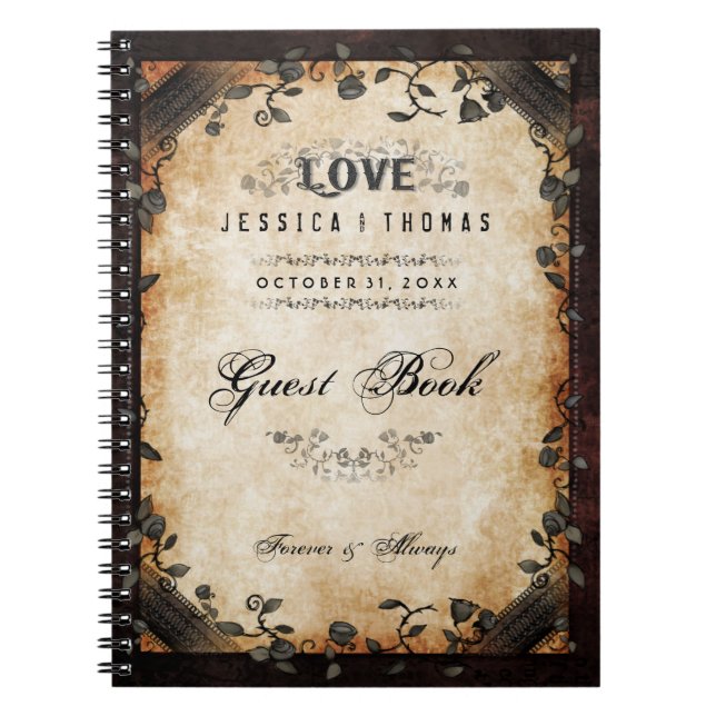 Brown Halloween Wedding LOVE Gothic GUEST BOOK (Front)