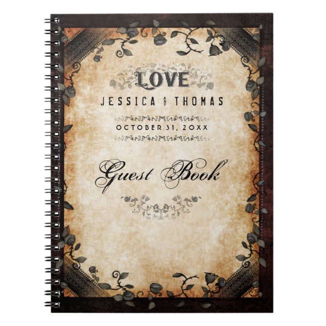 Brown Halloween Wedding LOVE Gothic GUEST BOOK (Front)