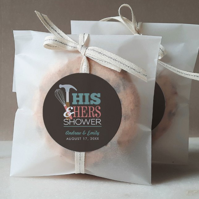 Brown Hammer Whisk Handy Couple Shower Classic Round Sticker (Creator Uploaded)