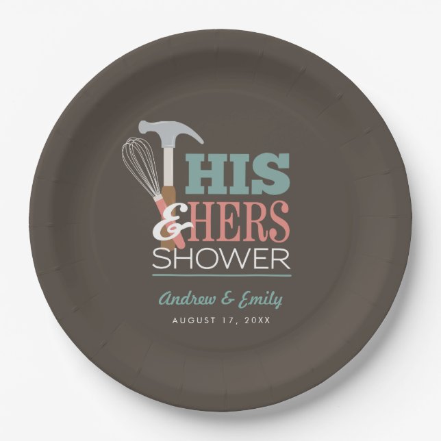 Brown Hammer Whisk Handy Couple Shower Paper Plate (Front)