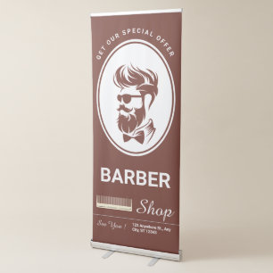 Brown Hand Drawn Barber Shop Promo Vertical Retractable Banner