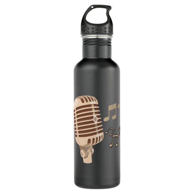 Brown hand drawn microphone musical notes 710 ml water bottle (Front)