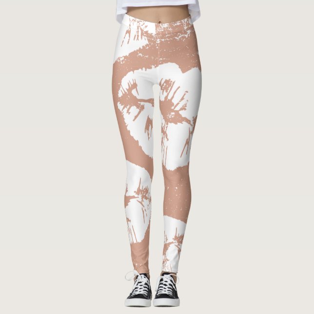 Brown hand painted kisses watercolor Leggings (Front)