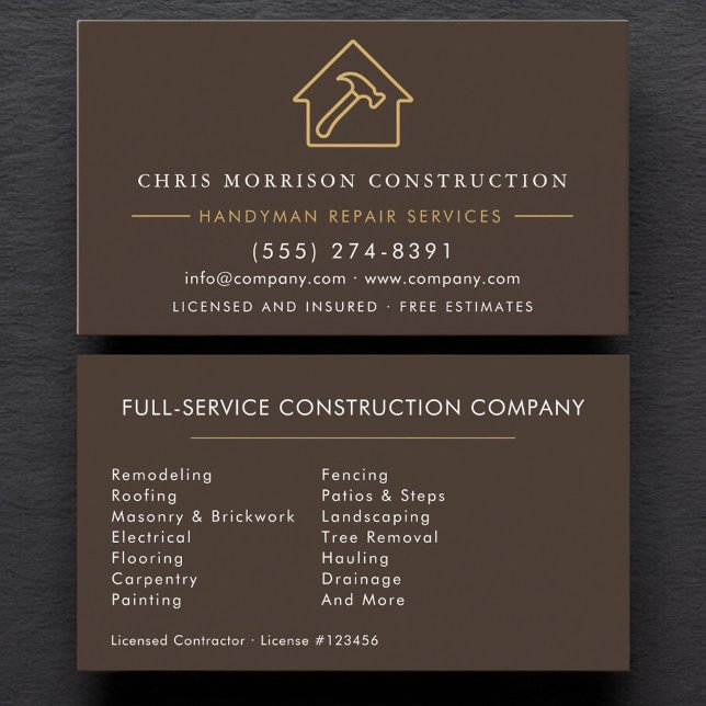 Brown Handyman Construction  Business Card (Creator Uploaded)