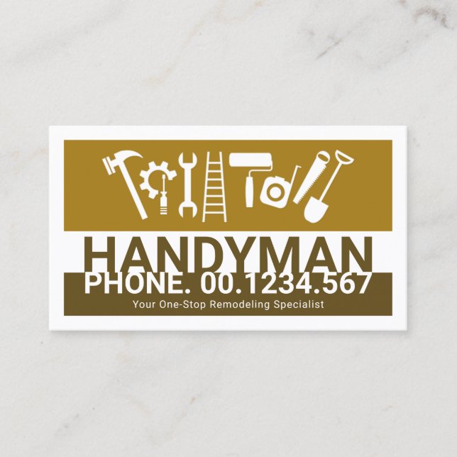 Brown Handyman Tools Layers Home Renovation Business Card (Front)