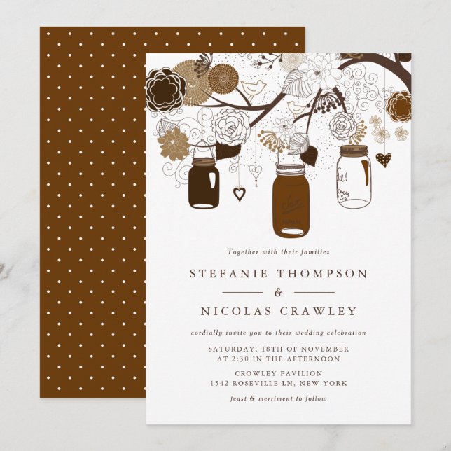 Brown Hanging Mason Jars Wedding Invitation (Front/Back)