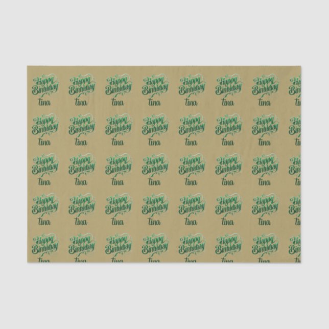 brown happy birthday green platinum colour tissue paper (Front)