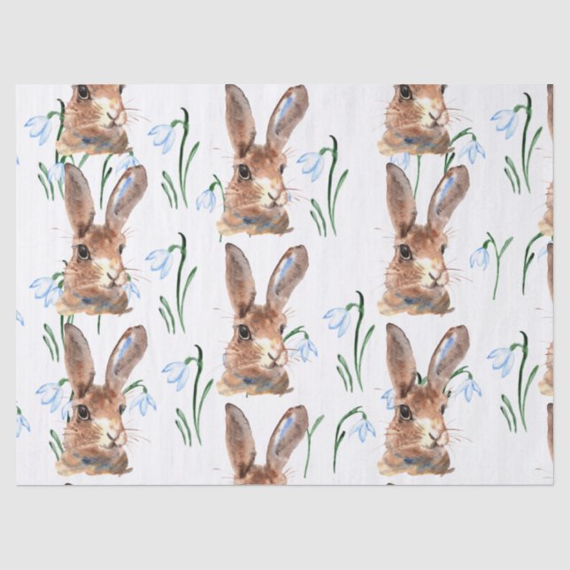 Brown Hare and Snowdrops Decoupage Tissue Paper (Front)