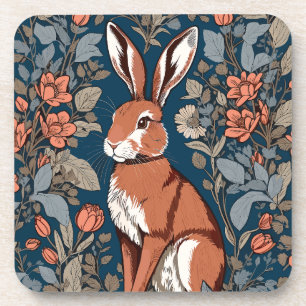 Brown Hare William Morris Inspired Floral Coaster