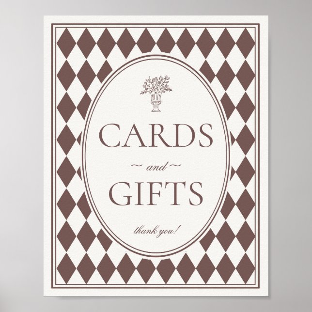 Brown Harlequin Checkered Cards and Gifts Sign (Front)