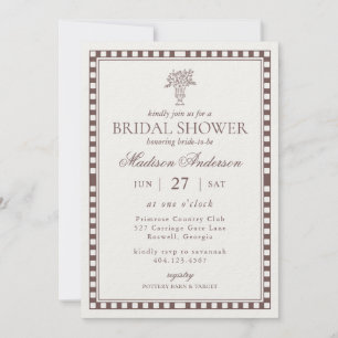 Brown Harlequin Chequered Bridal Shower Invitation