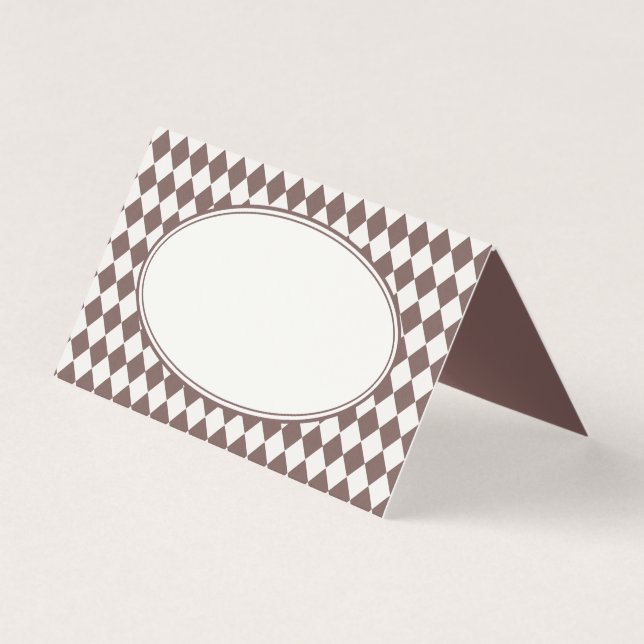 Brown Harlequin Chequered Folded Place Cards (Front)