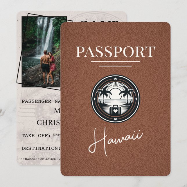 Brown Hawaii Passport Save The Date (Front/Back)