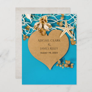 brown heart and starfish wedding invitation