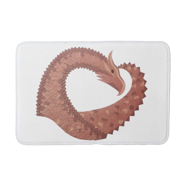 Brown heart dragon on white bath mat (Front)