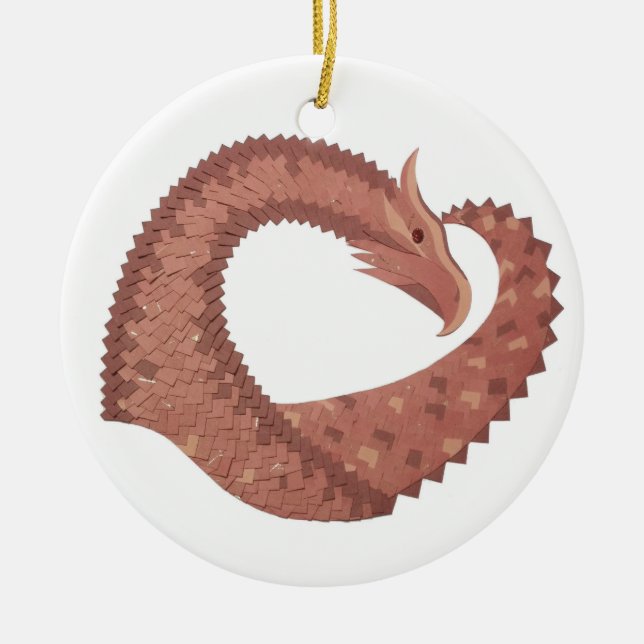 Brown heart dragon on white ceramic tree decoration (Front)