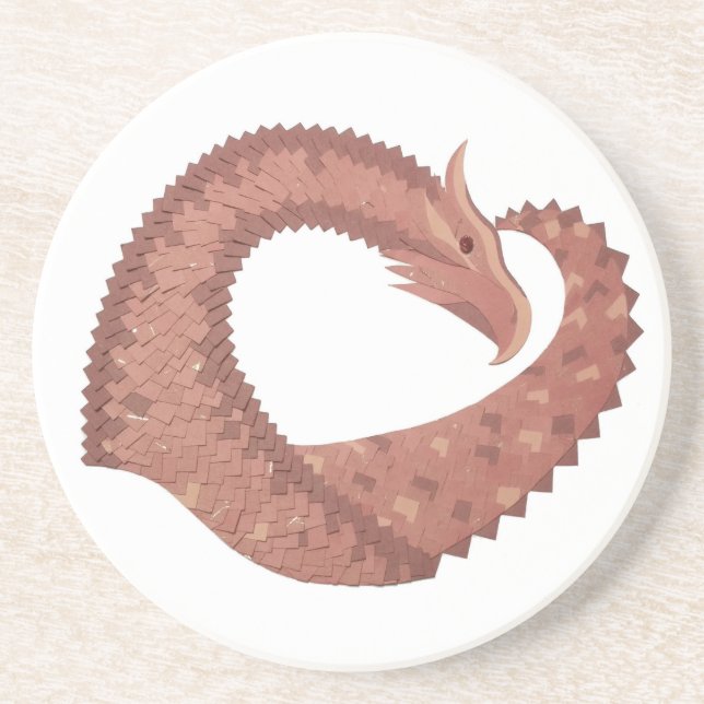 Brown heart dragon on white coaster (Front)